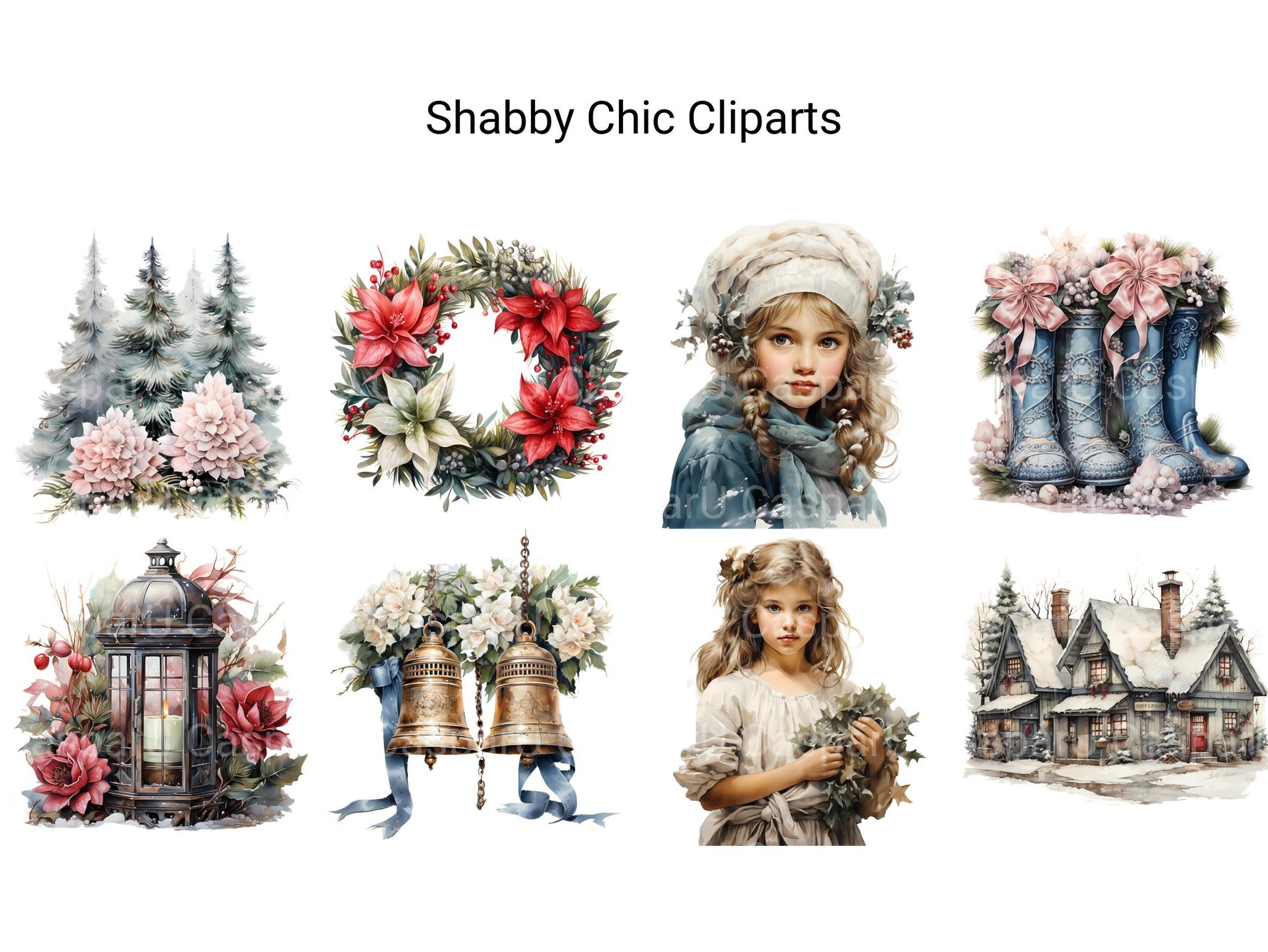 Shabby Chic Christmas Clipart - CraftNest