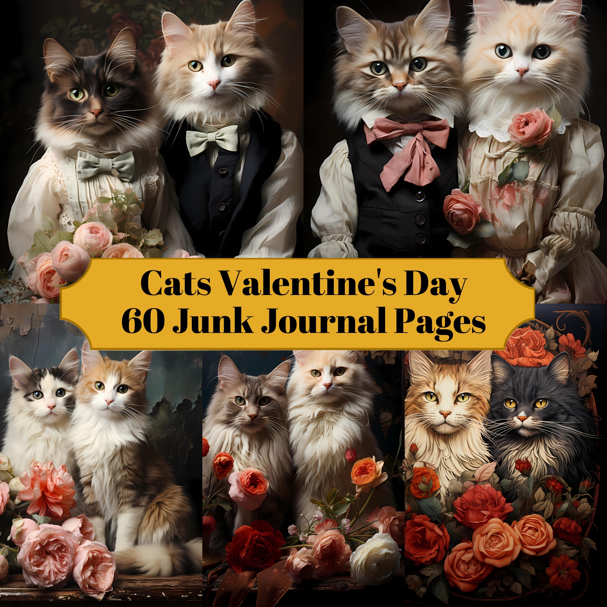 Cats Valentine's Day Junk Journal Pages - CraftNest