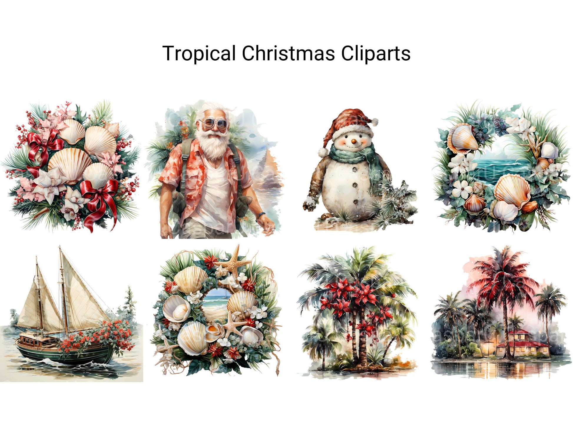 Tropical Christmas Clipart - CraftNest