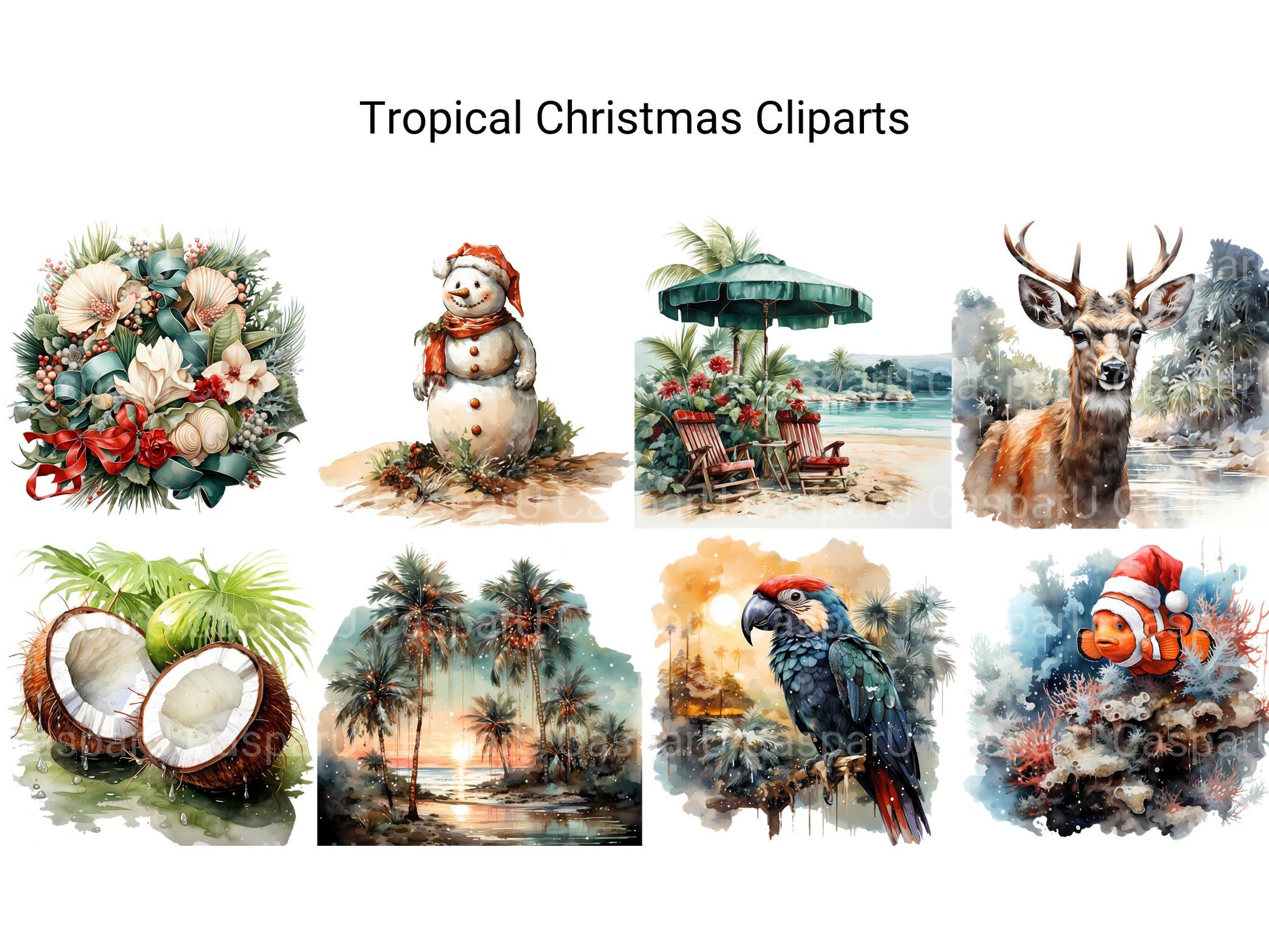 Tropical Christmas Clipart - CraftNest