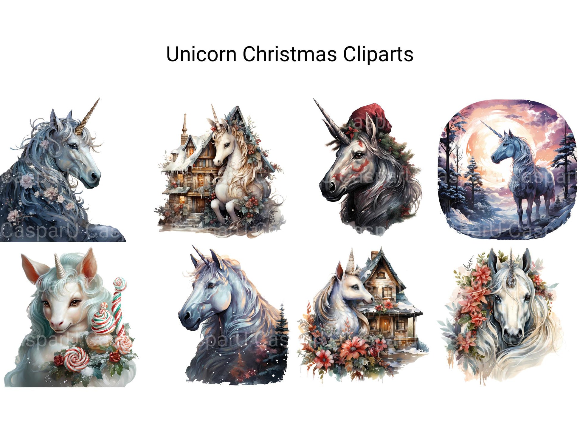 Unicorn Christmas Clipart - CraftNest