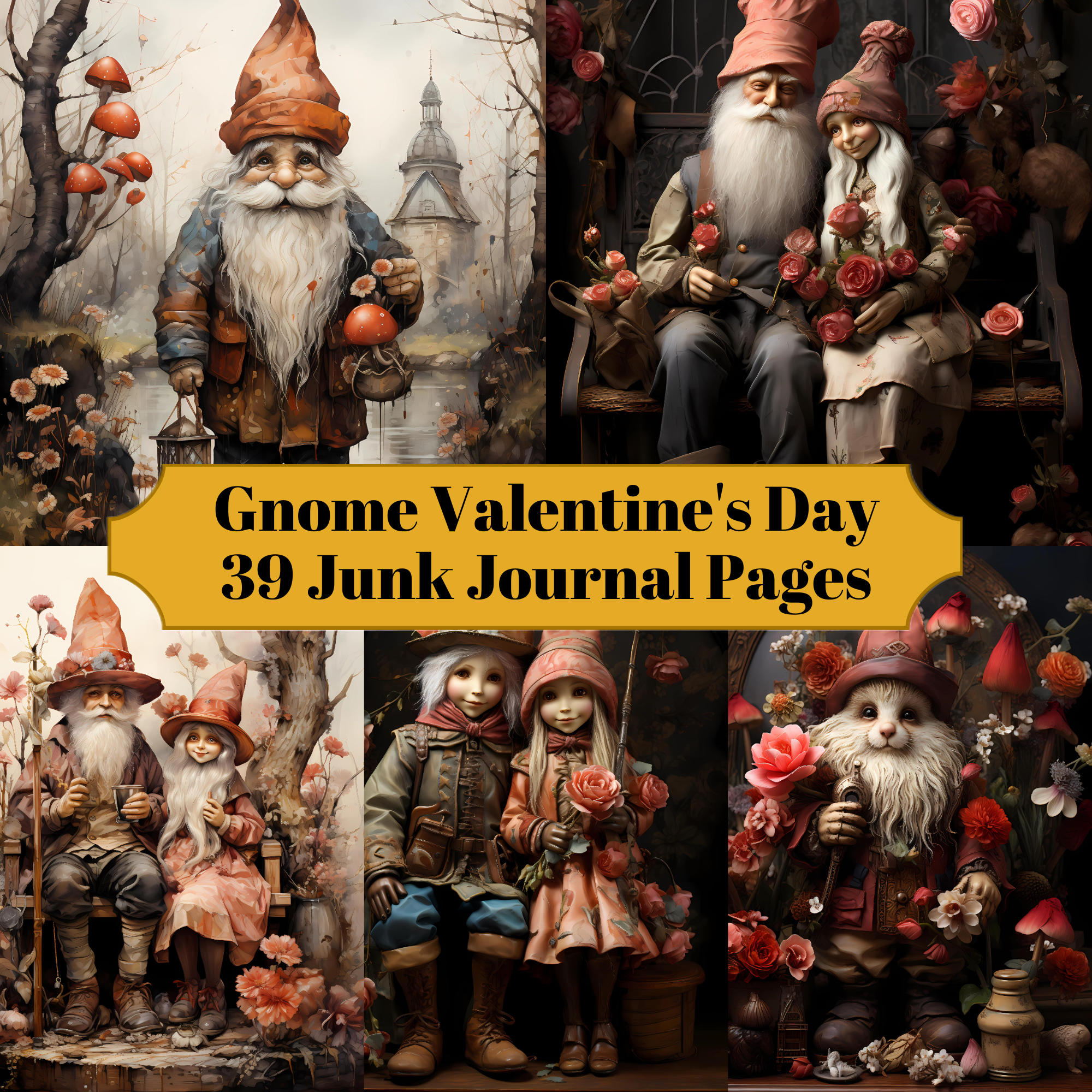 Gnome Valentine's Day Junk Journal Pages - CraftNest