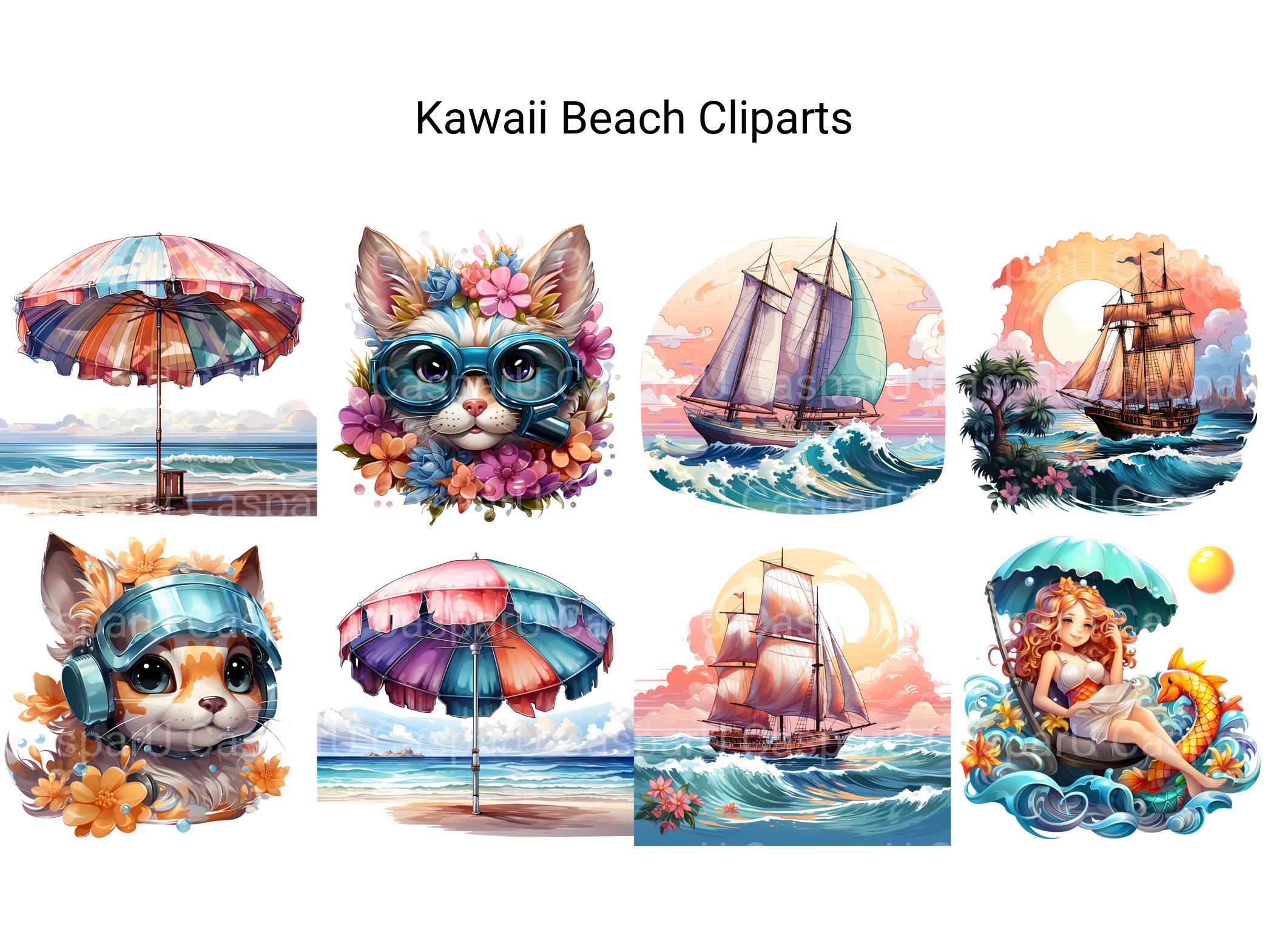 Kawaii Beach Clipart - CraftNest