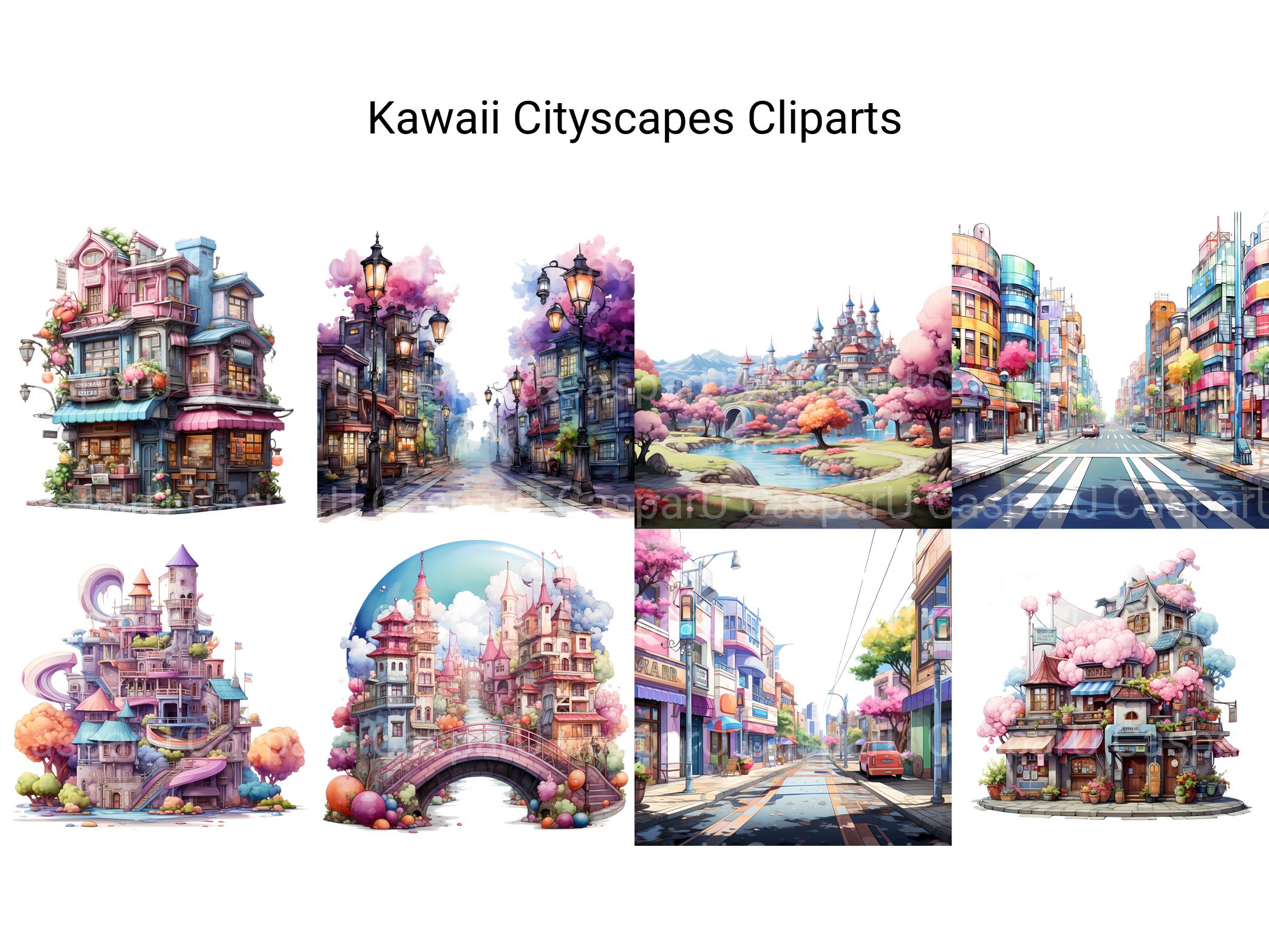 Kawaii Cityscapes Clipart - CraftNest