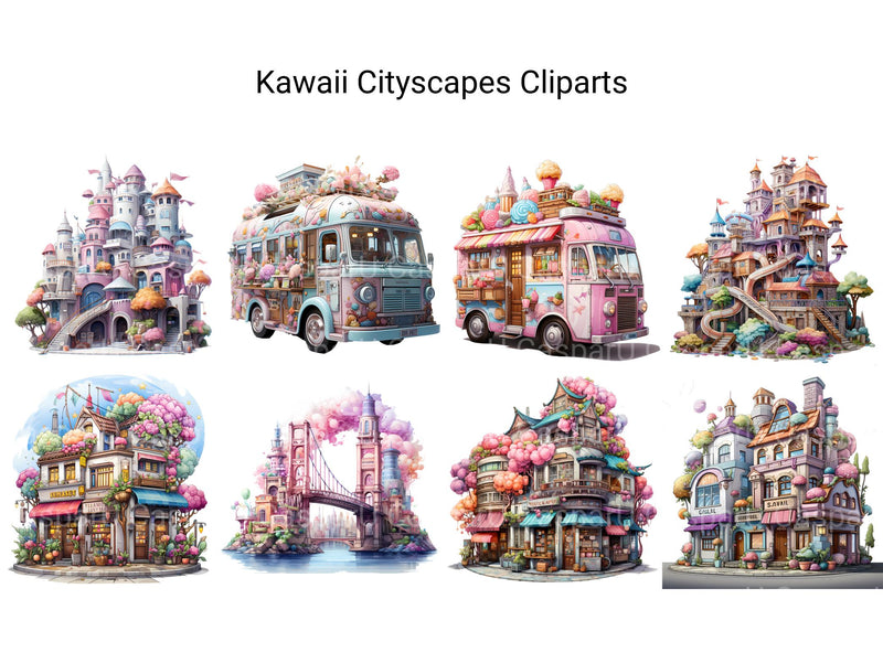 Kawaii Cityscapes Clipart - CraftNest