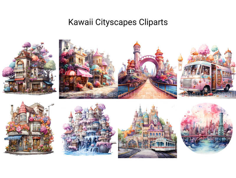 Kawaii Cityscapes Clipart - CraftNest