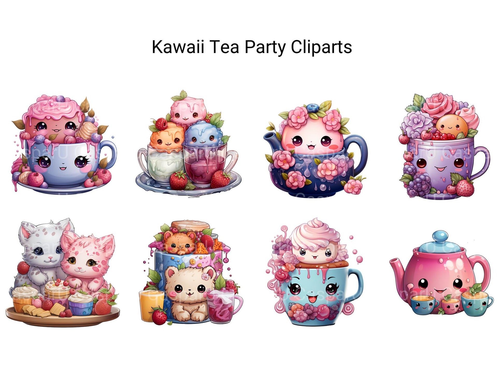 Kawaii Tea Party Clipart - CraftNest