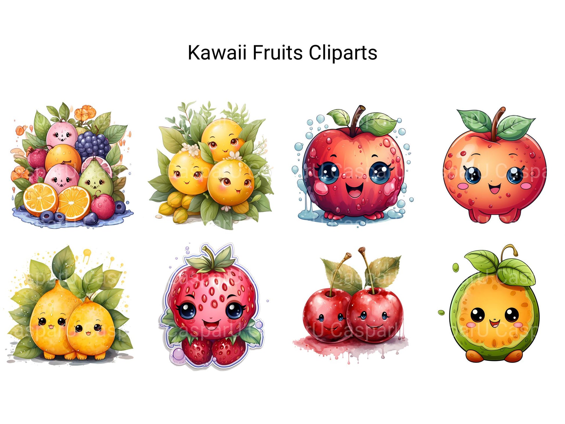 Kawaii Fruits Clipart - CraftNest