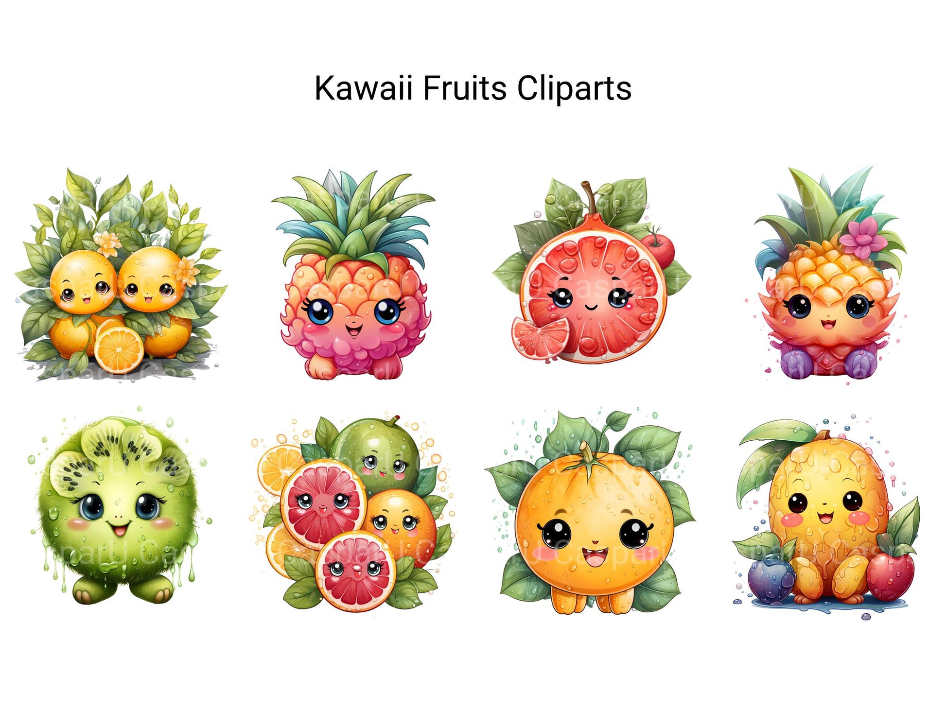 Kawaii Fruits Clipart - CraftNest