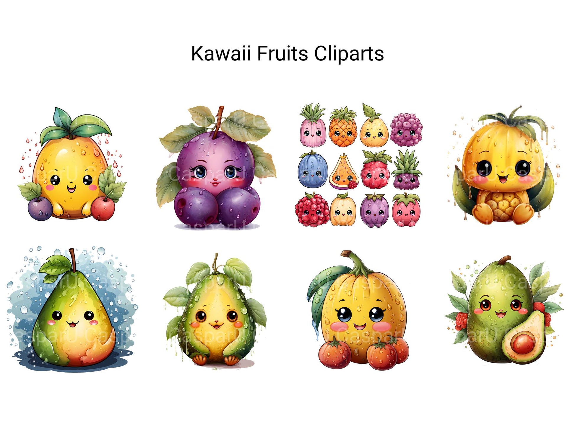 Kawaii Fruits Clipart - CraftNest