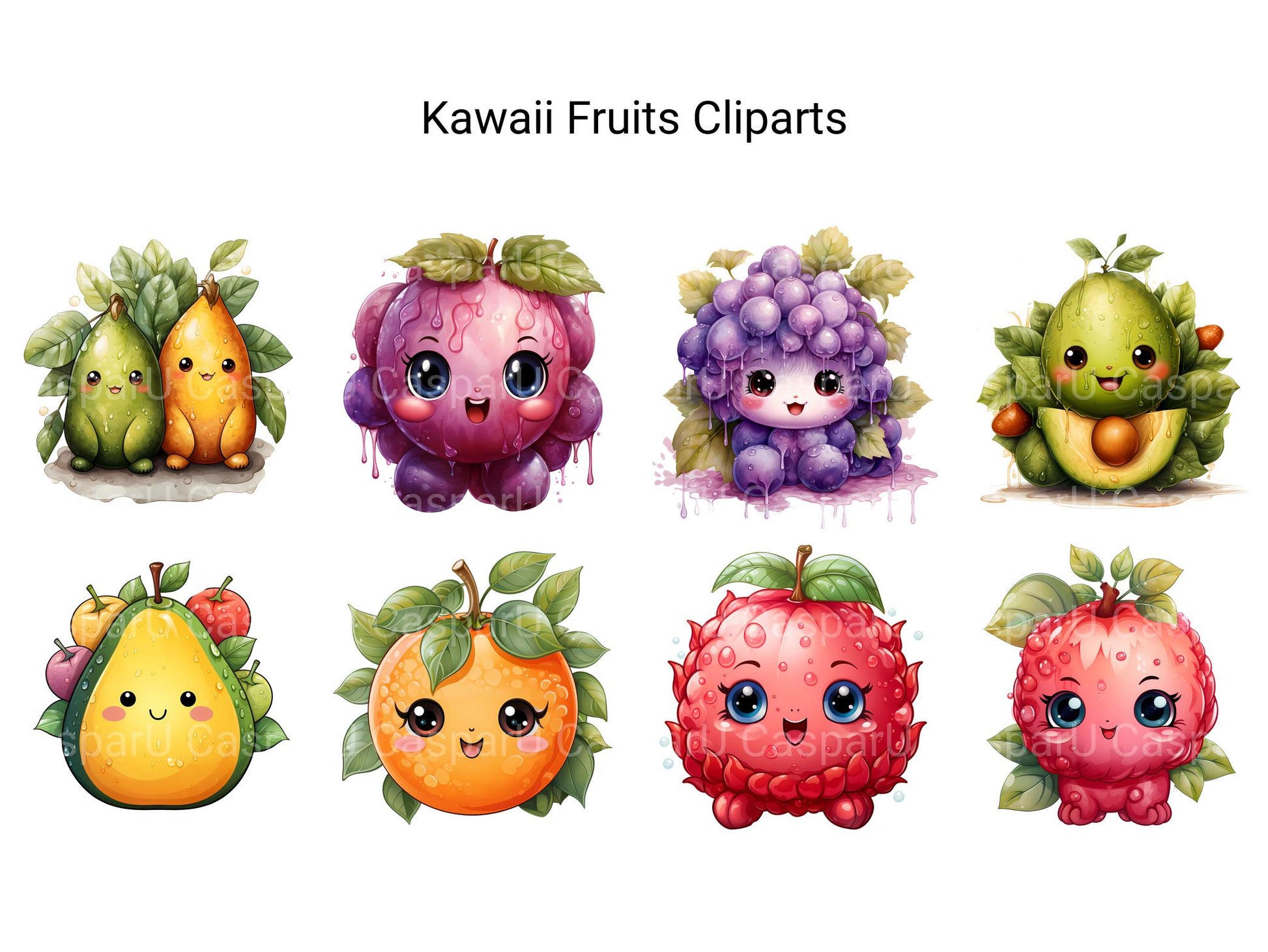 Kawaii Fruits Clipart - CraftNest