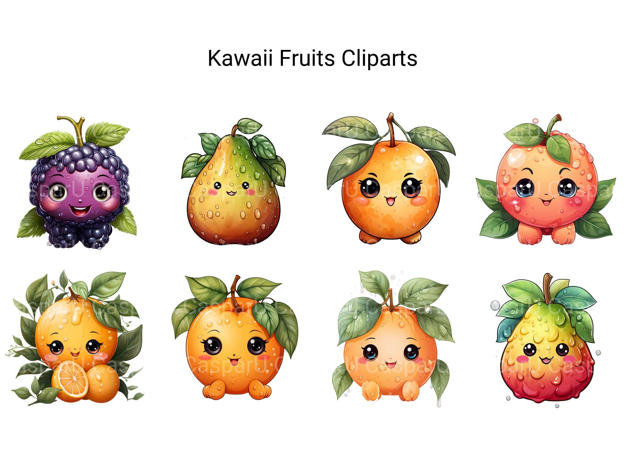 Kawaii Fruits Clipart - CraftNest