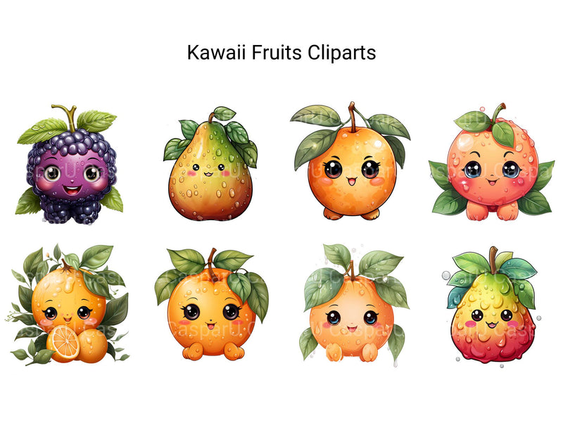 Kawaii Fruits Clipart - CraftNest