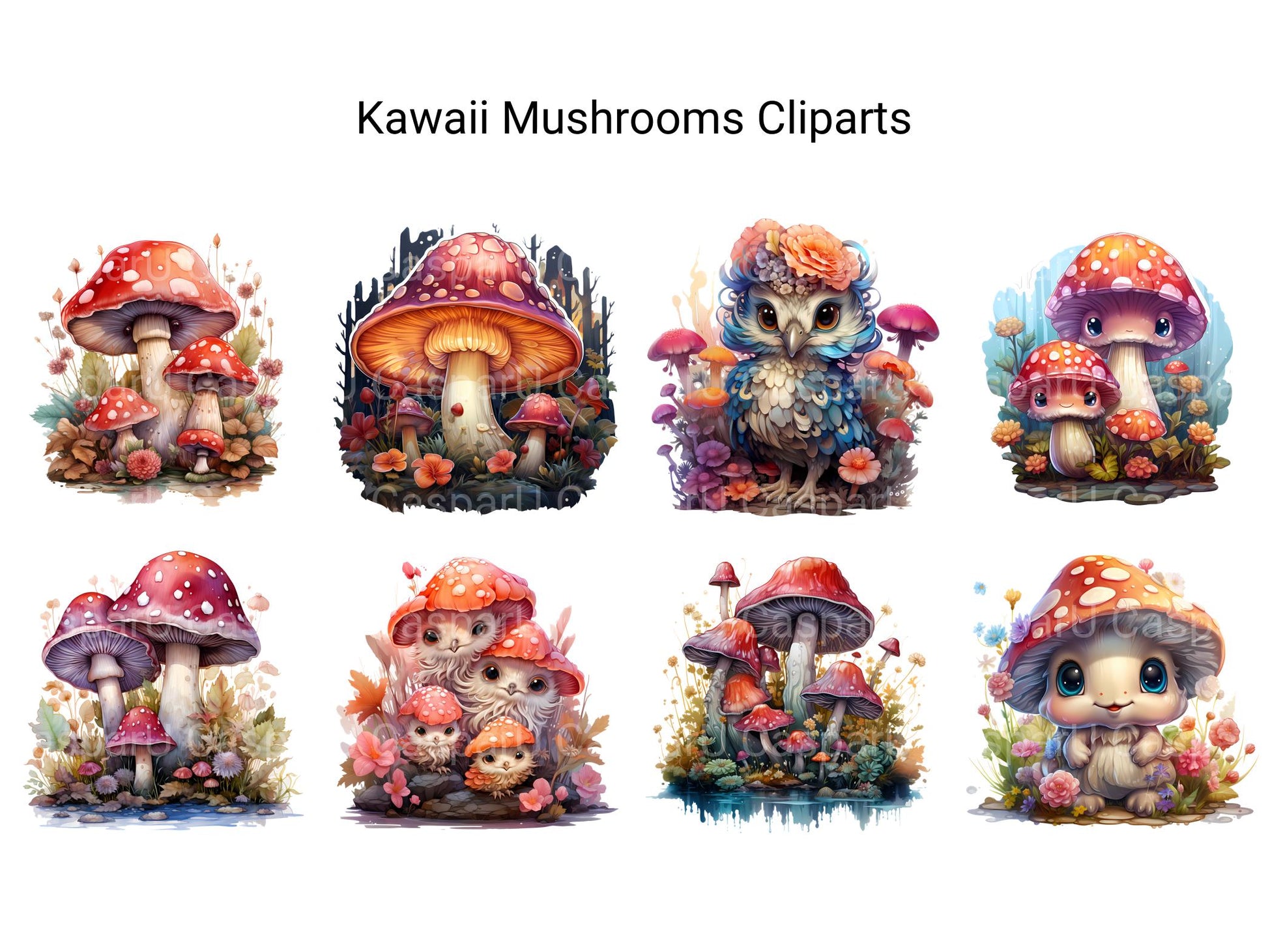 Kawaii Mushrooms Clipart - CraftNest