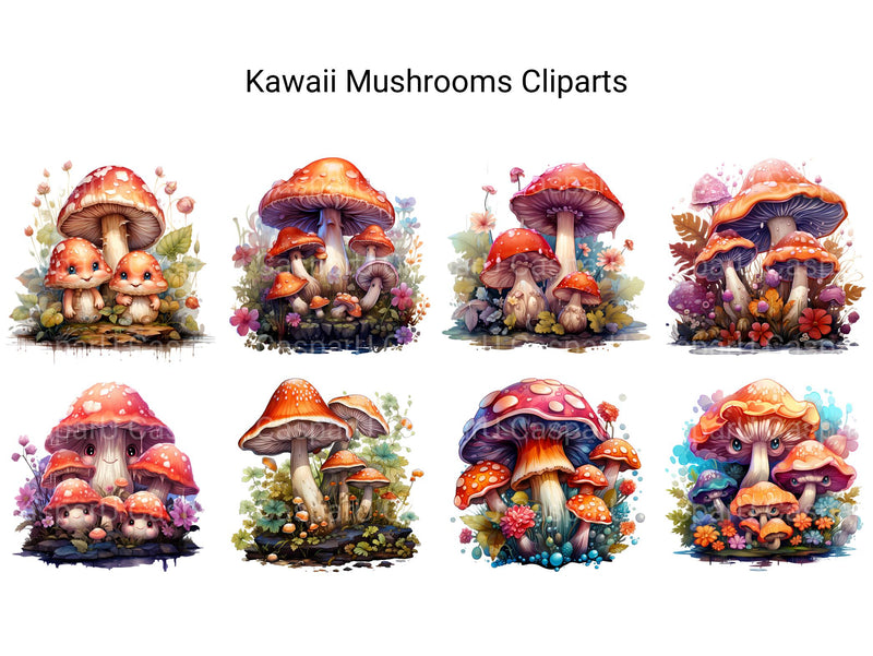 Kawaii Mushrooms Clipart - CraftNest