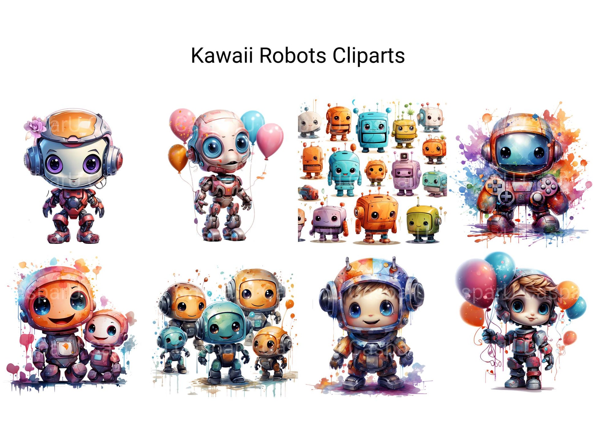 Kawaii Robots Clipart - CraftNest