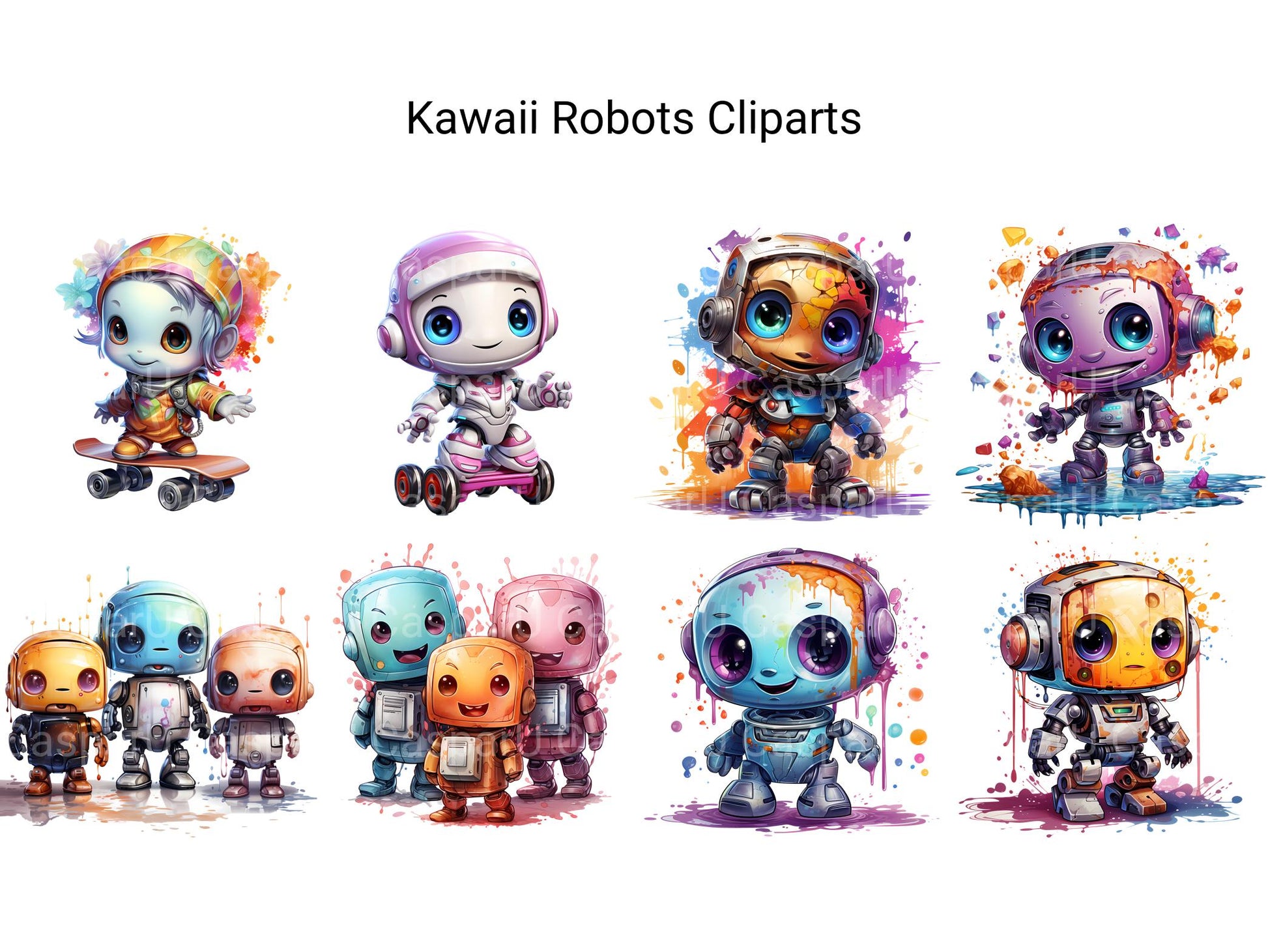 Kawaii Robots Clipart - CraftNest