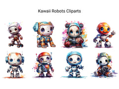 Kawaii Robots Clipart - CraftNest