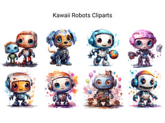 Kawaii Robots Clipart - CraftNest