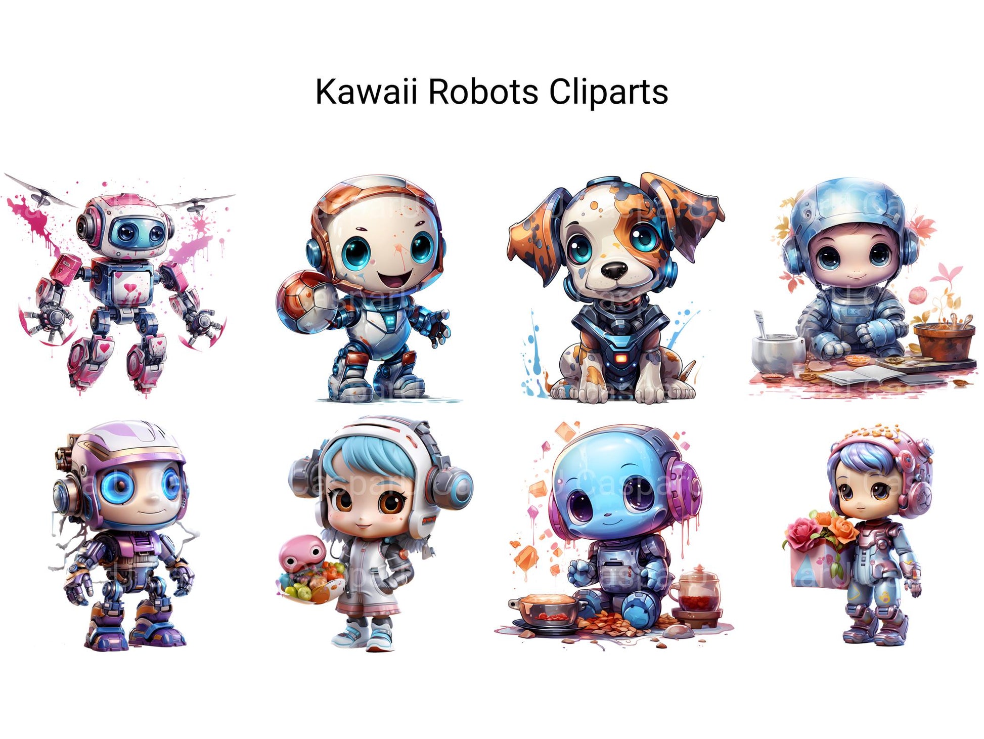 Kawaii Robots Clipart - CraftNest