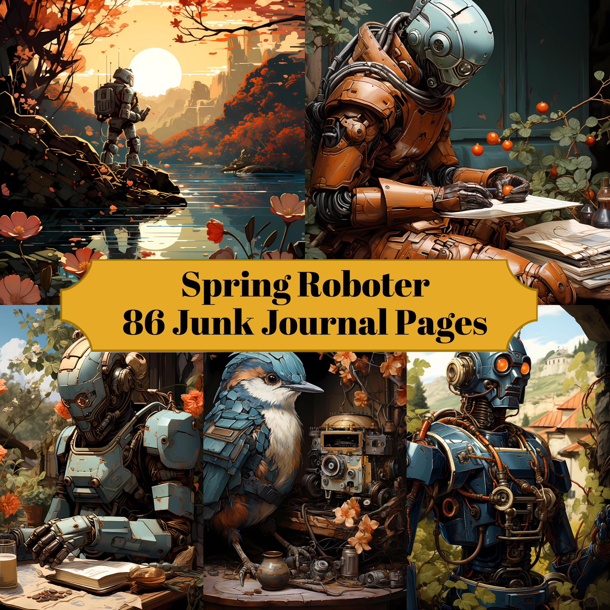 Spring Robots Junk Journal Pages - CraftNest