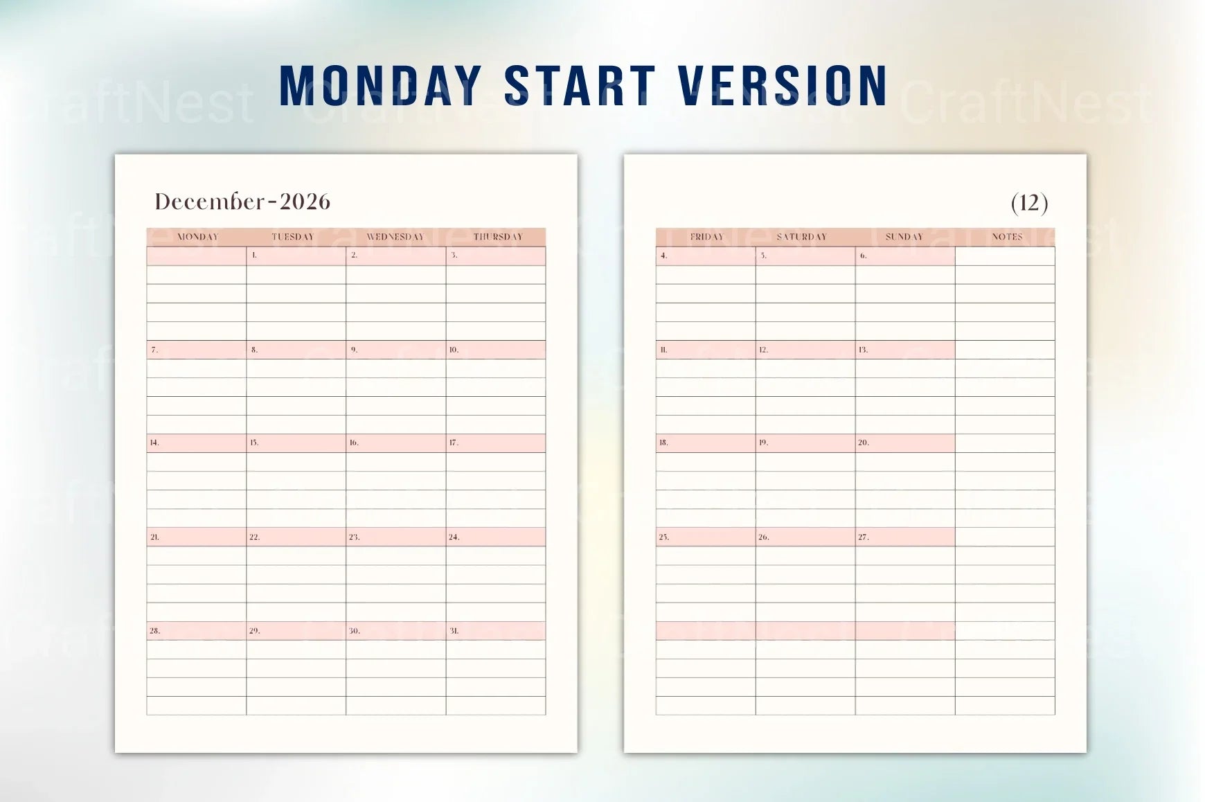 Monthly Organizer Template - CraftNest - Digital Crafting and Art