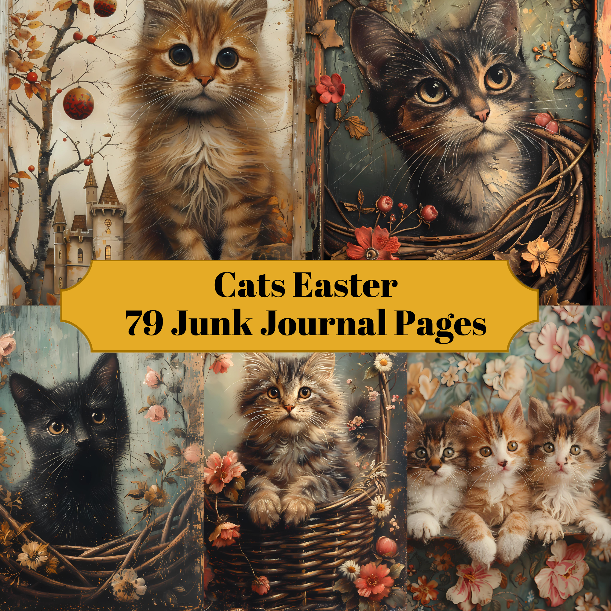 Cats Easter Junk Journal Pages - CraftNest