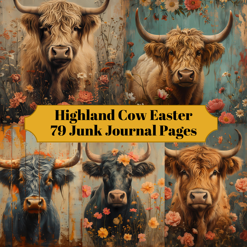 Highland Cow Easter Junk Journal Pages - CraftNest