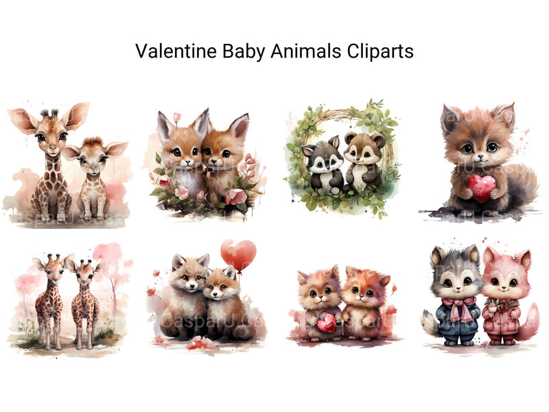 Valentine Baby Animals Clipart - CraftNest