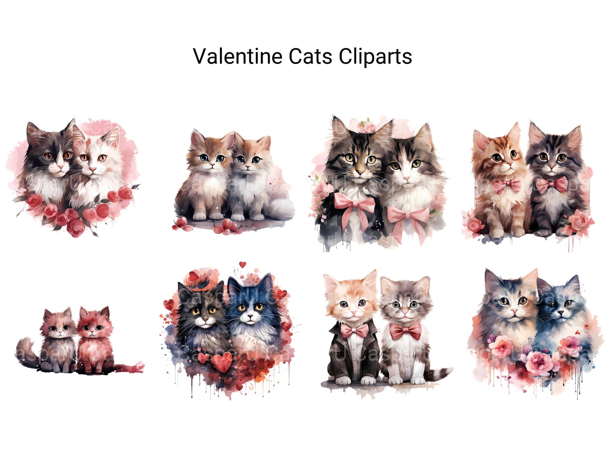 Valentine Cats Clipart - CraftNest