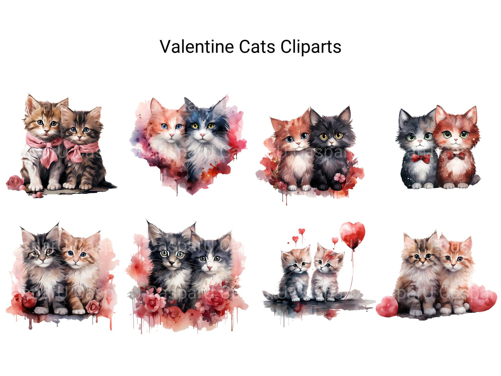 Valentine Cats Clipart - CraftNest