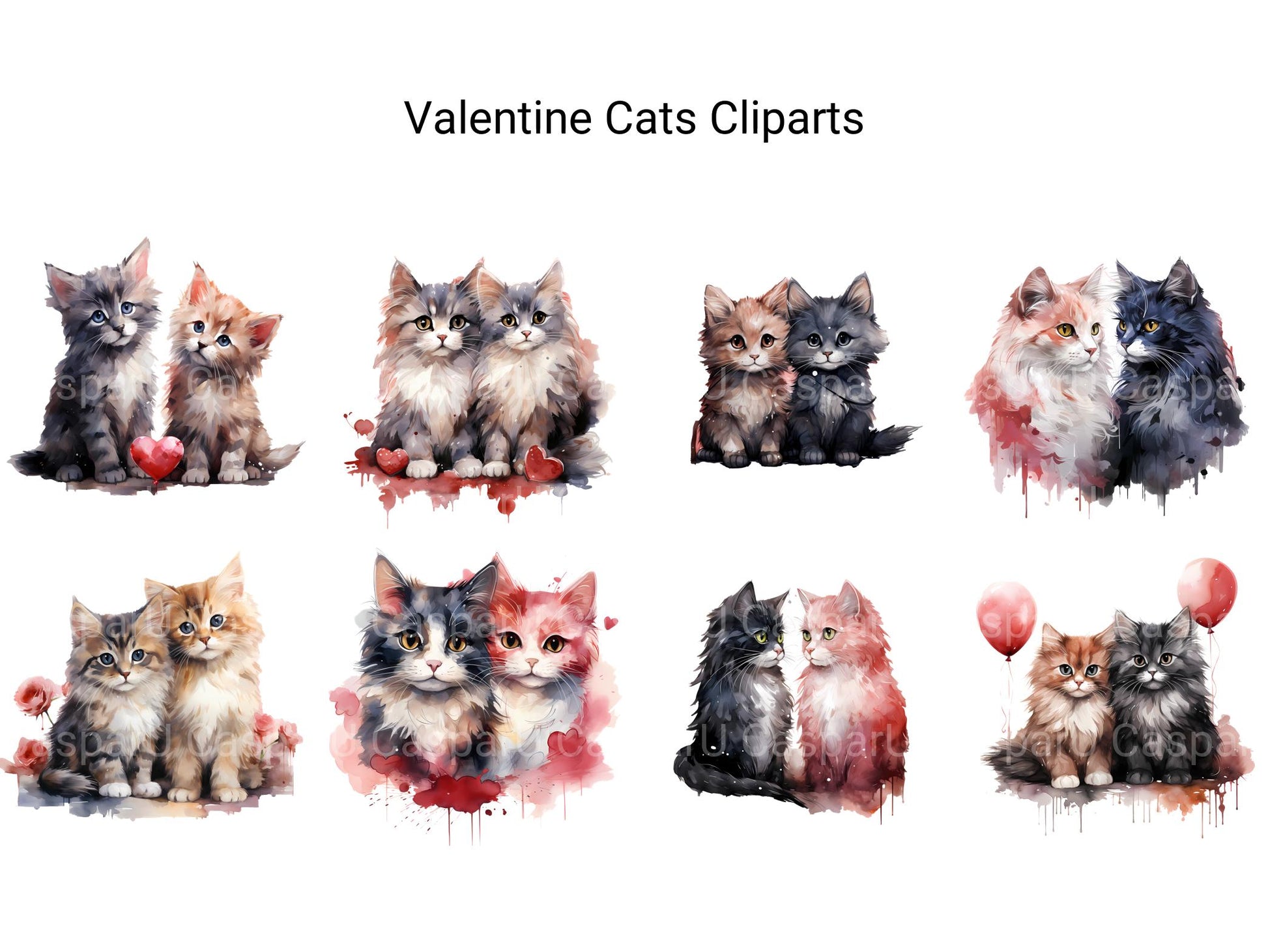 Valentine Cats Clipart - CraftNest