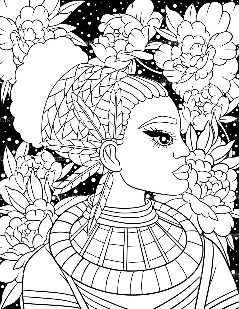 Midnight African Girl Coloring Book - CraftNest - Digital Crafting and Art