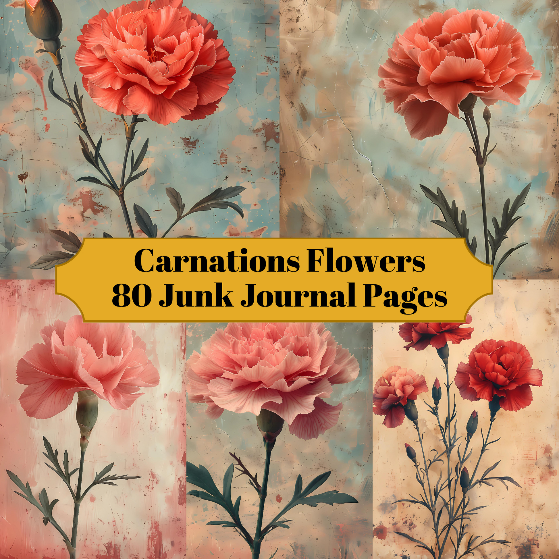 Carnations Flowers Junk Journal Pages - CraftNest