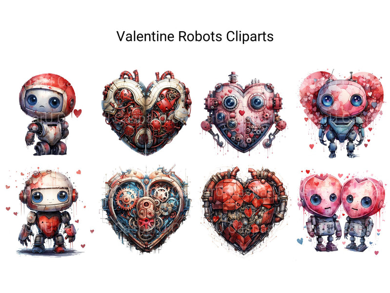 Valentine Robots Clipart - CraftNest