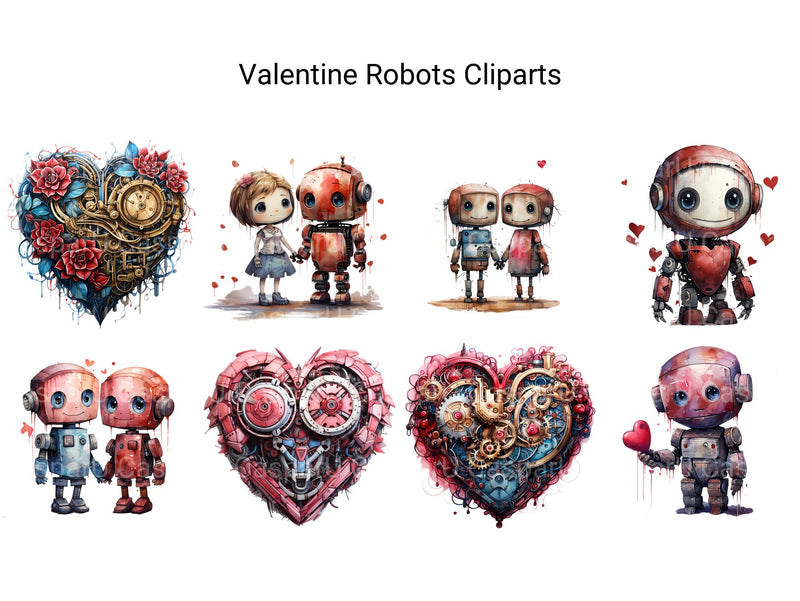 Valentine Robots Clipart - CraftNest