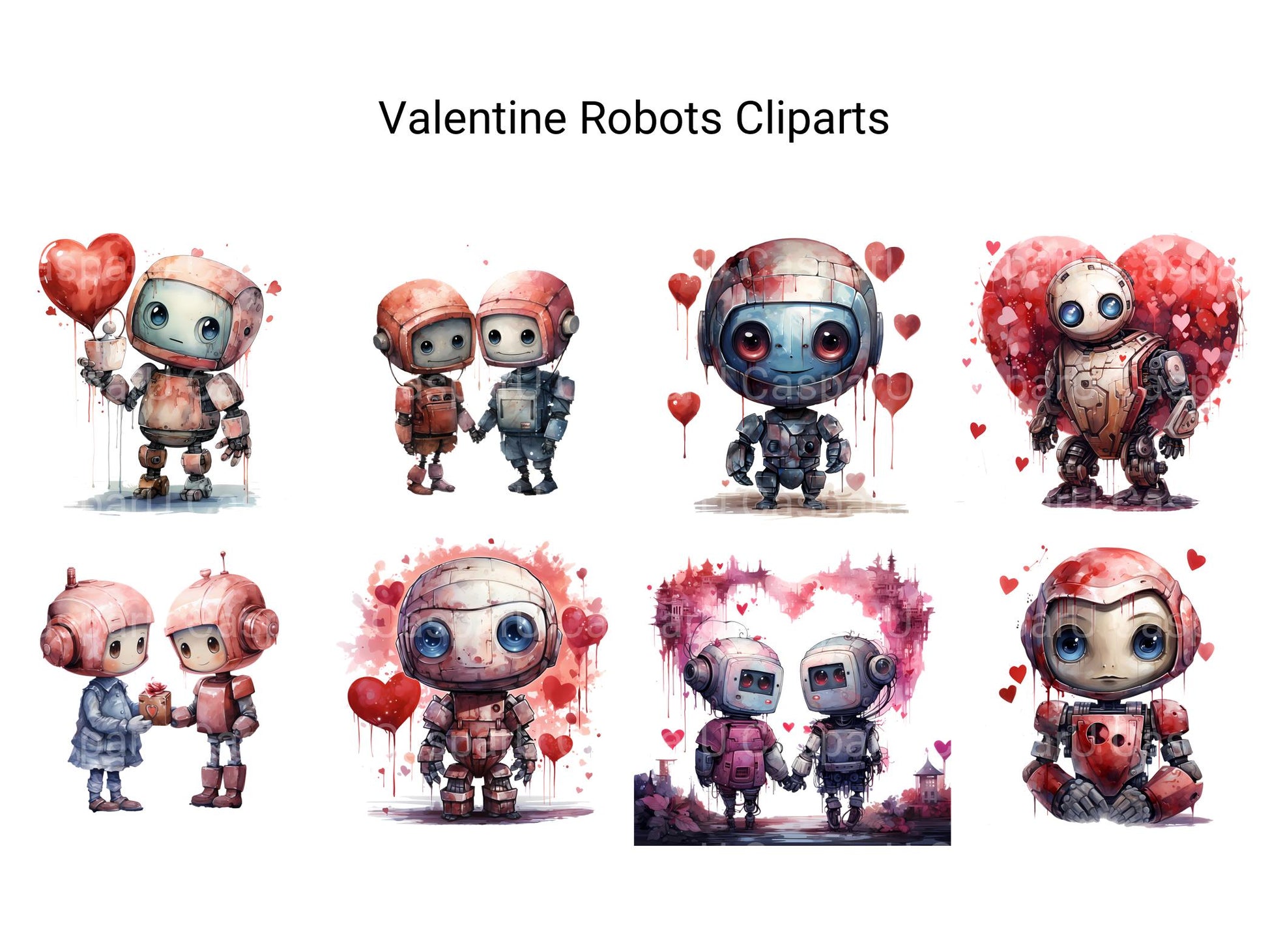 Valentine Robots Clipart - CraftNest