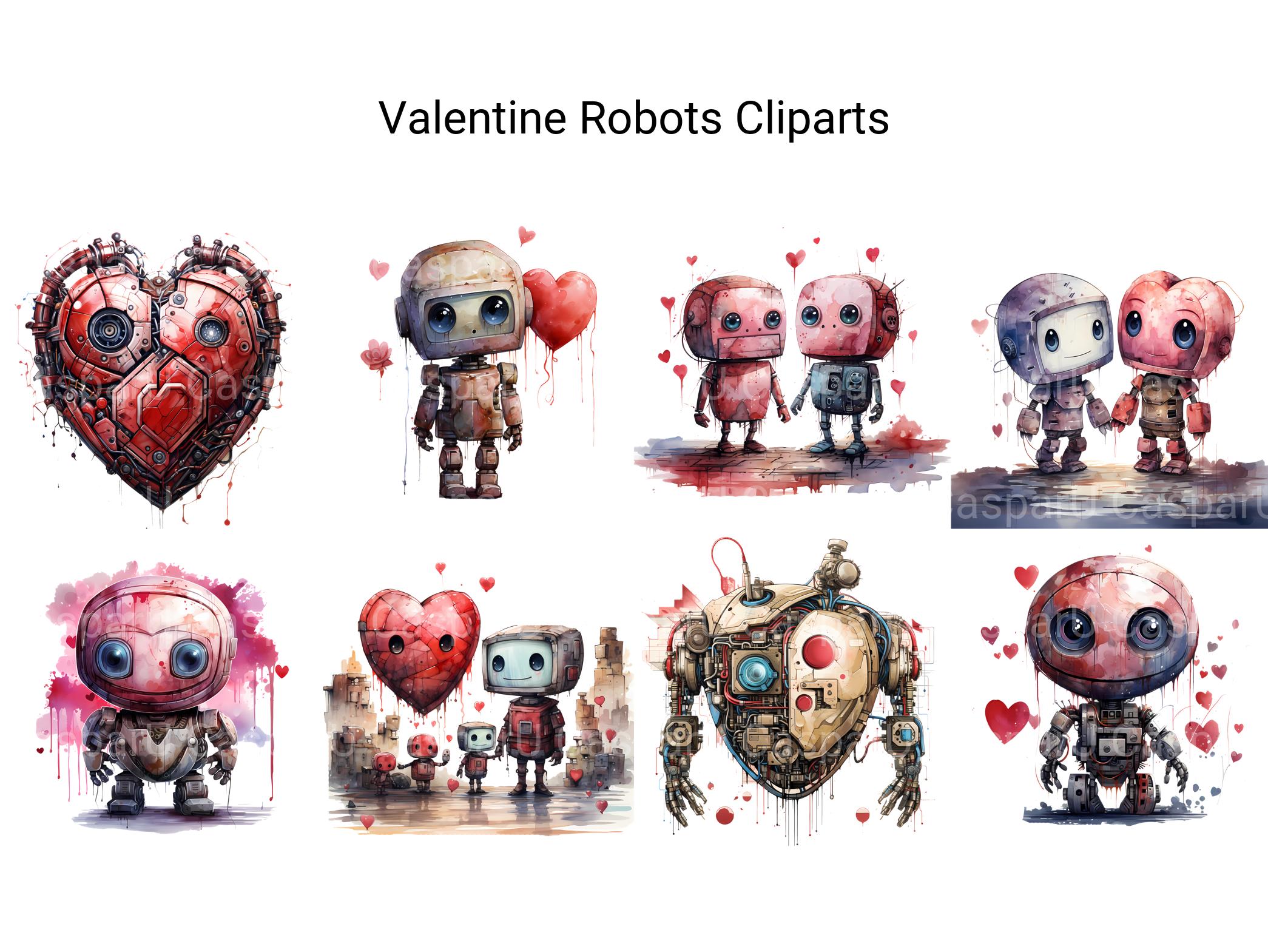 Valentine Robots Clipart - CraftNest