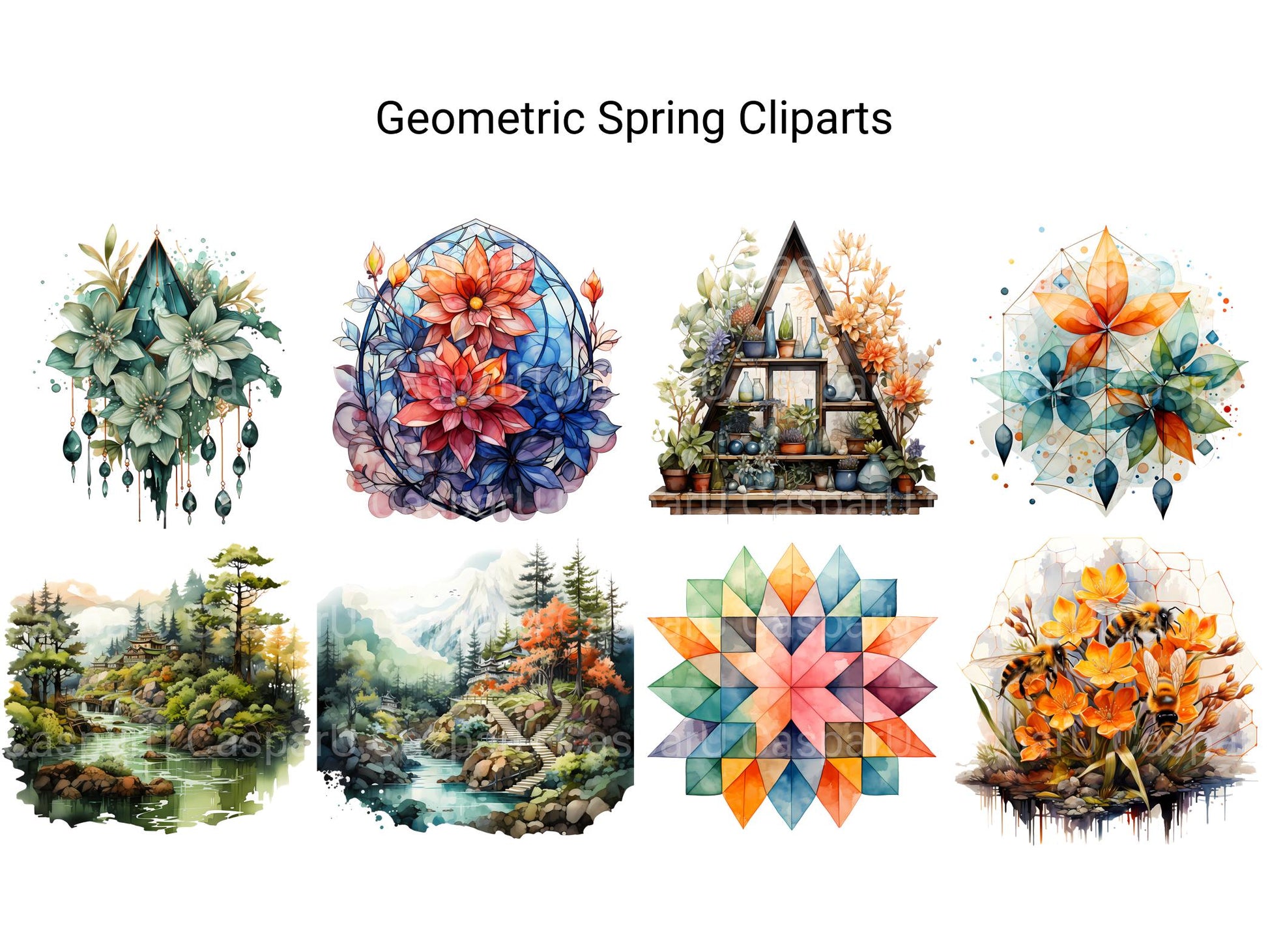 Geometric Spring Clipart - CraftNest