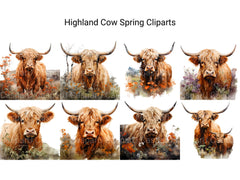 Highland Cow Spring Clipart - CraftNest