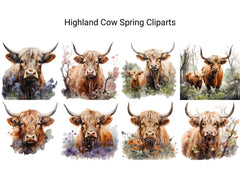 Highland Cow Spring Clipart - CraftNest