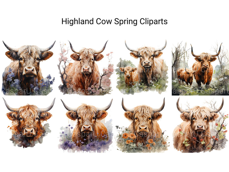 Highland Cow Spring Clipart - CraftNest