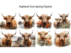 Highland Cow Spring Clipart - CraftNest