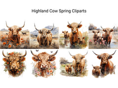 Highland Cow Spring Clipart - CraftNest