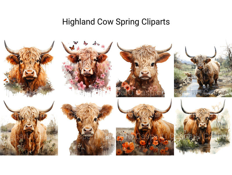 Highland Cow Spring Clipart - CraftNest