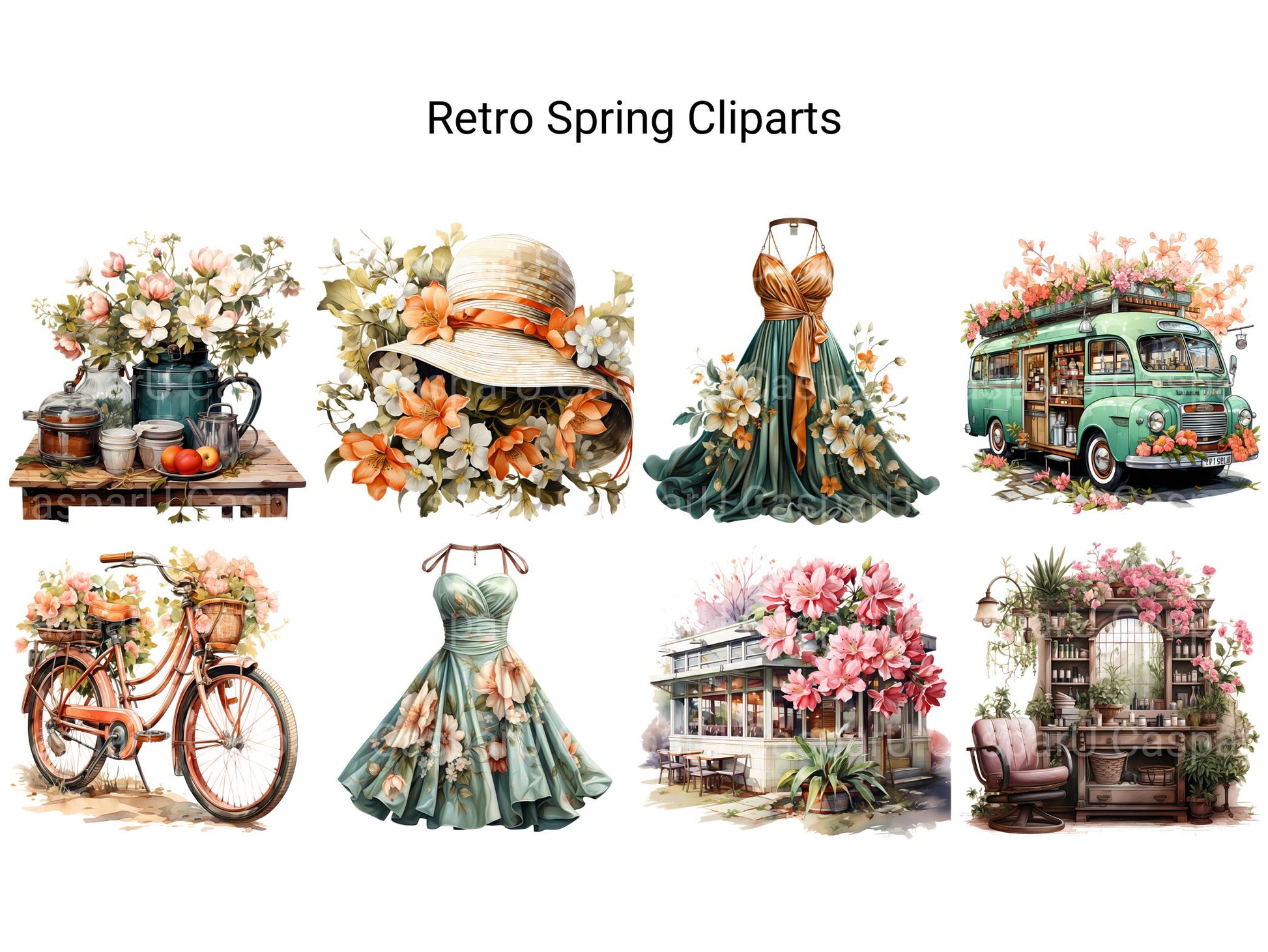 Retro Spring Clipart - CraftNest