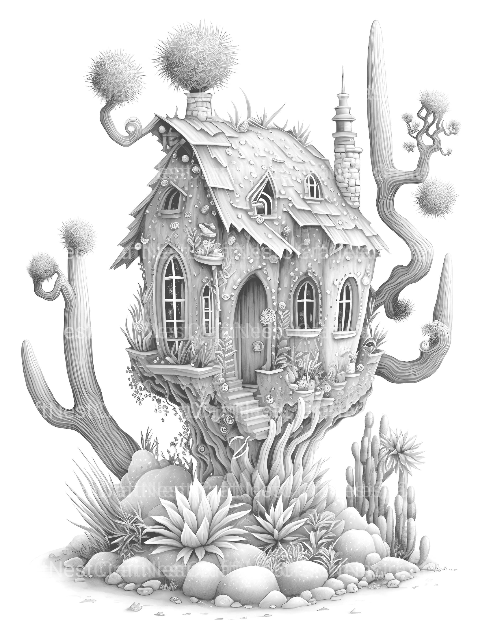 Cactus Fairy Houses Coloring Book - CraftNest - Digital Crafting and Art