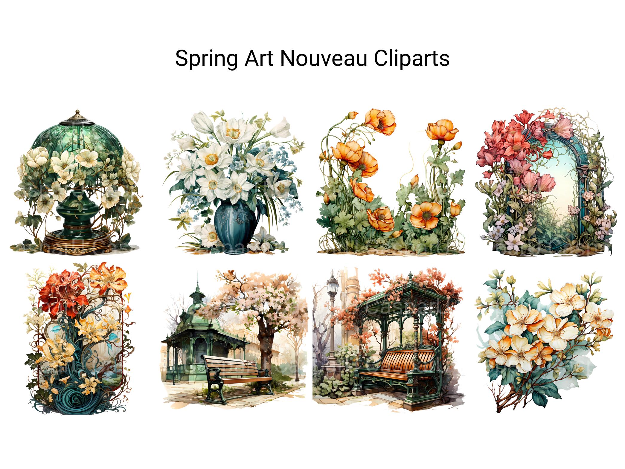 Spring Art Nouveau Clipart - CraftNest