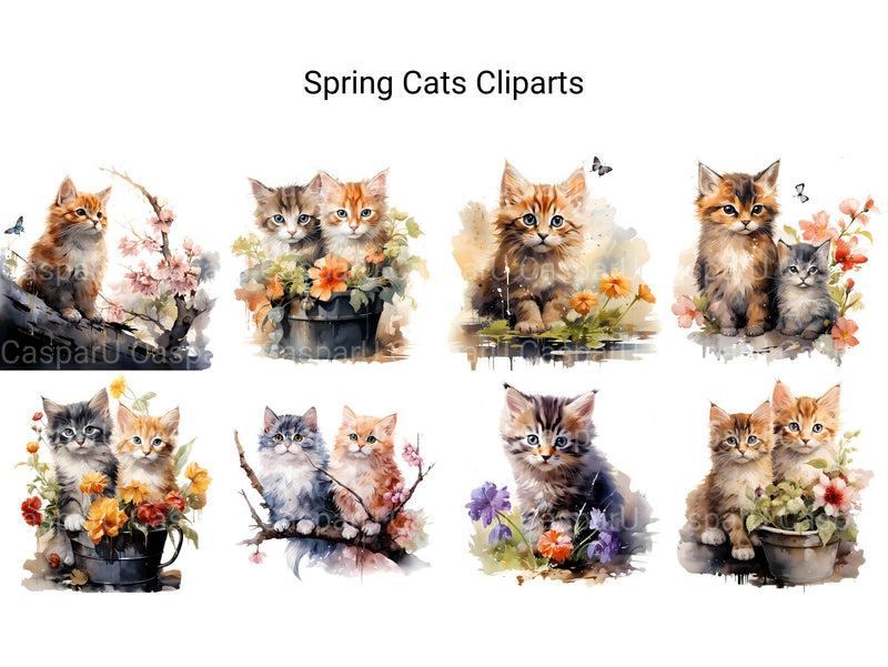 Spring Cats Clipart - CraftNest