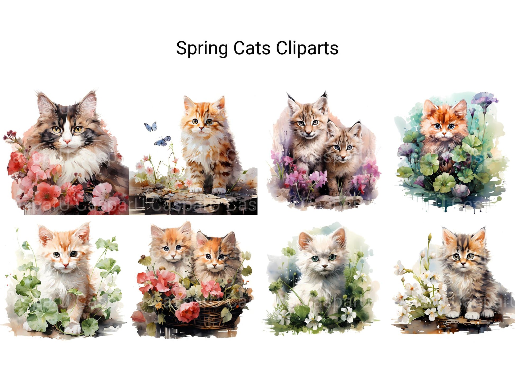 Spring Cats Clipart - CraftNest